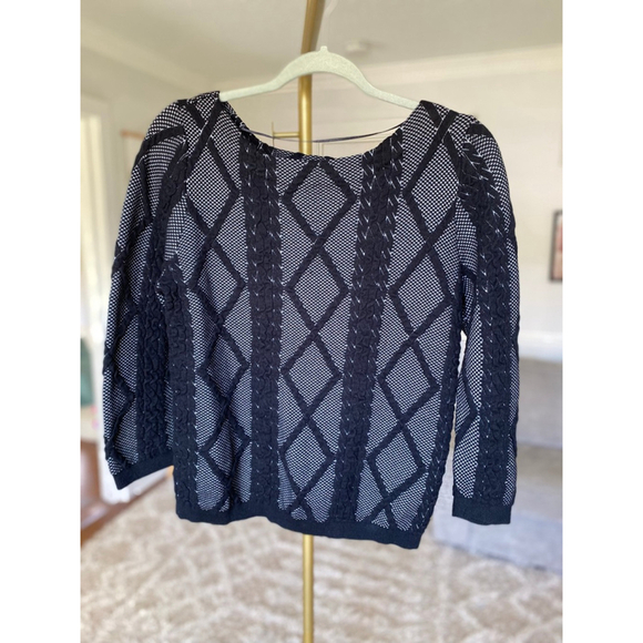 Worthington Diamond Cable Knit Sweater Pullover Black White Geometric Streetwear - Picture 2 of 6